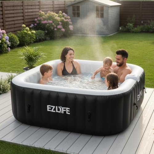 EZLIFE 6-Person Inflatable Hot Tub Spa with LED Light Strip | 130 Air Jets