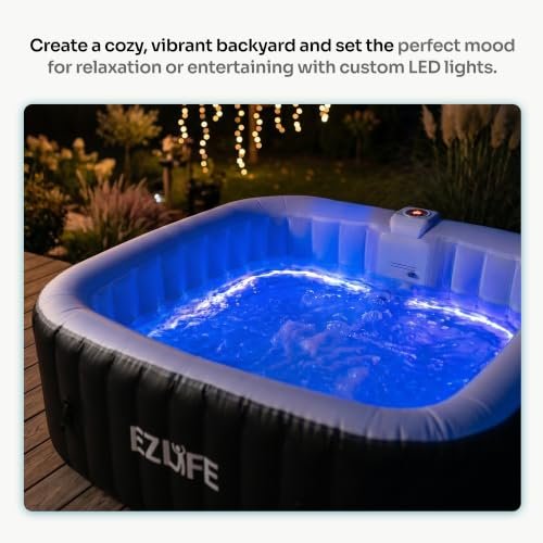 EZLIFE 6-Person Inflatable Hot Tub Spa with LED Light Strip | 130 Air Jets