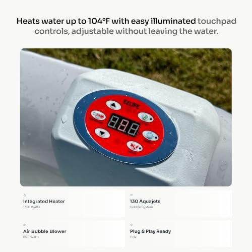 EZLIFE 6-Person Inflatable Hot Tub Spa with LED Light Strip | 130 Air Jets